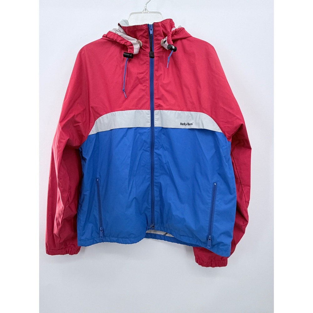 Helly Hansen Jacket Men Medium Red Blue Helly-Tech Vintage Hooded Windbreaker
